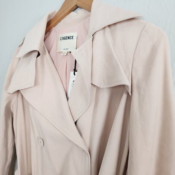 NWT L'Agence Elise Belted Trench Coat Dress - Sandwashed Petal Pink - Size XS - Picture 4 of 14